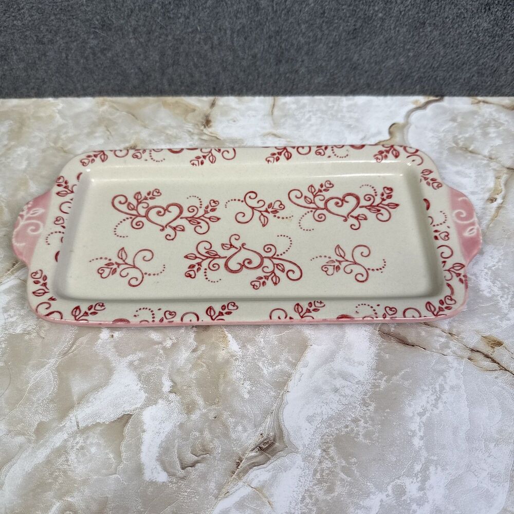 Temptations Red Floral Lace Loaf Pan Tray Red Hearts Replacement